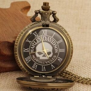 Harley Bike Biker Willie G Skull Bronze Color Quartz Pocket Watch
